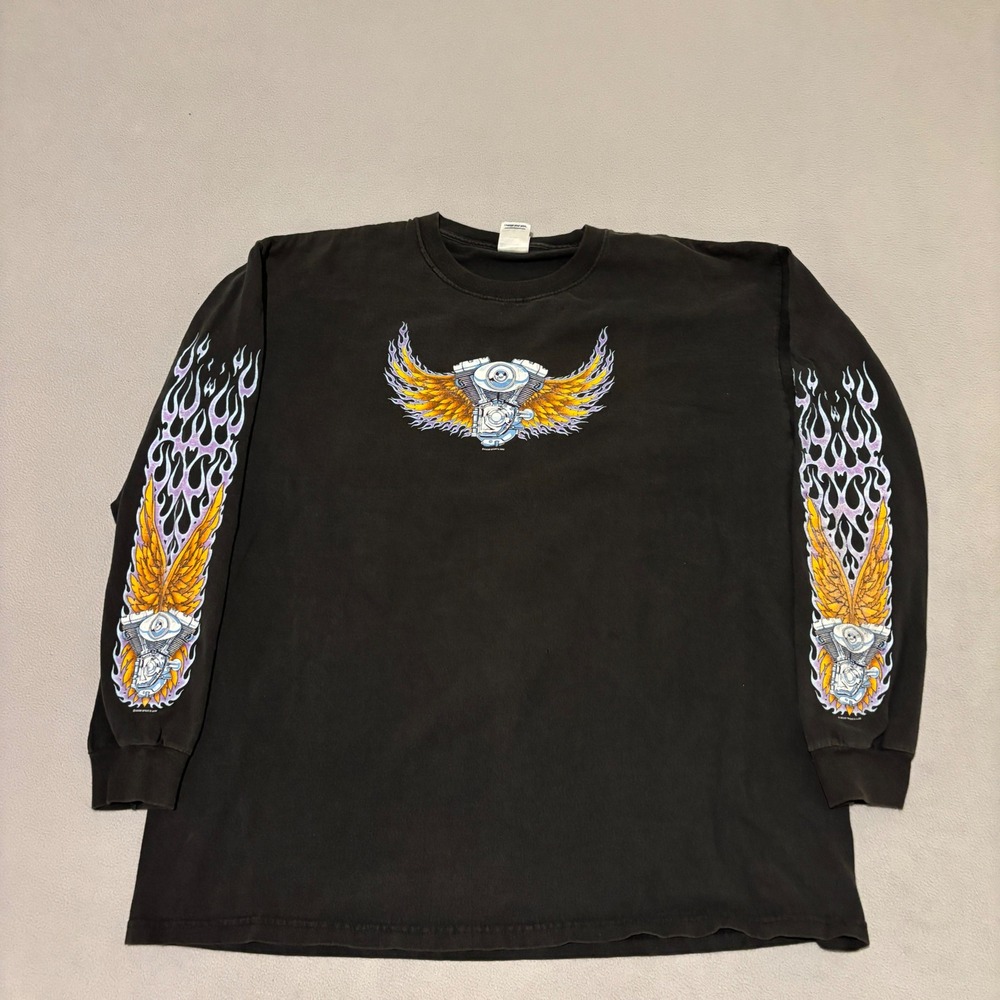 Vintage 2005 Sturgis Black Hills Rally Long Sleeve Shirt Mens XL Black Flames